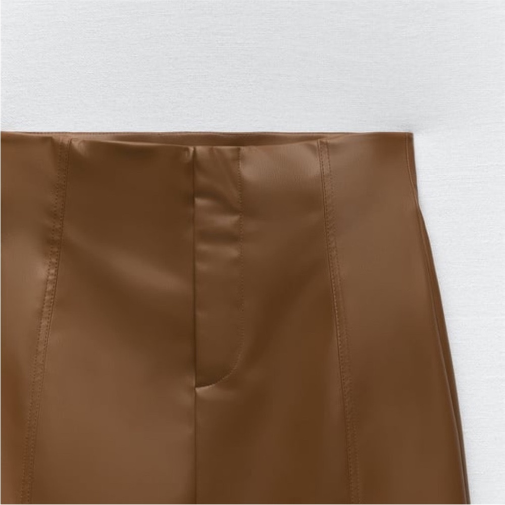 Brand new zara minimalist faux leather Brown Mini Skirt - Picture 4 of 4